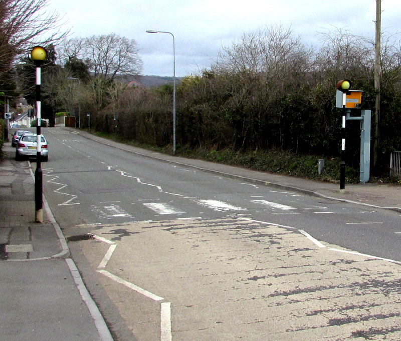 A zebra crossing and speed camera near Radyr Comprehensive School.