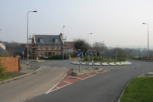 Rhydlafar Drive in Rhydlafar, new houses beside a roundabout.