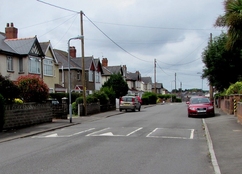 Ty Fry Road in Rumney, a street of semi-detached houses with speed bumps.